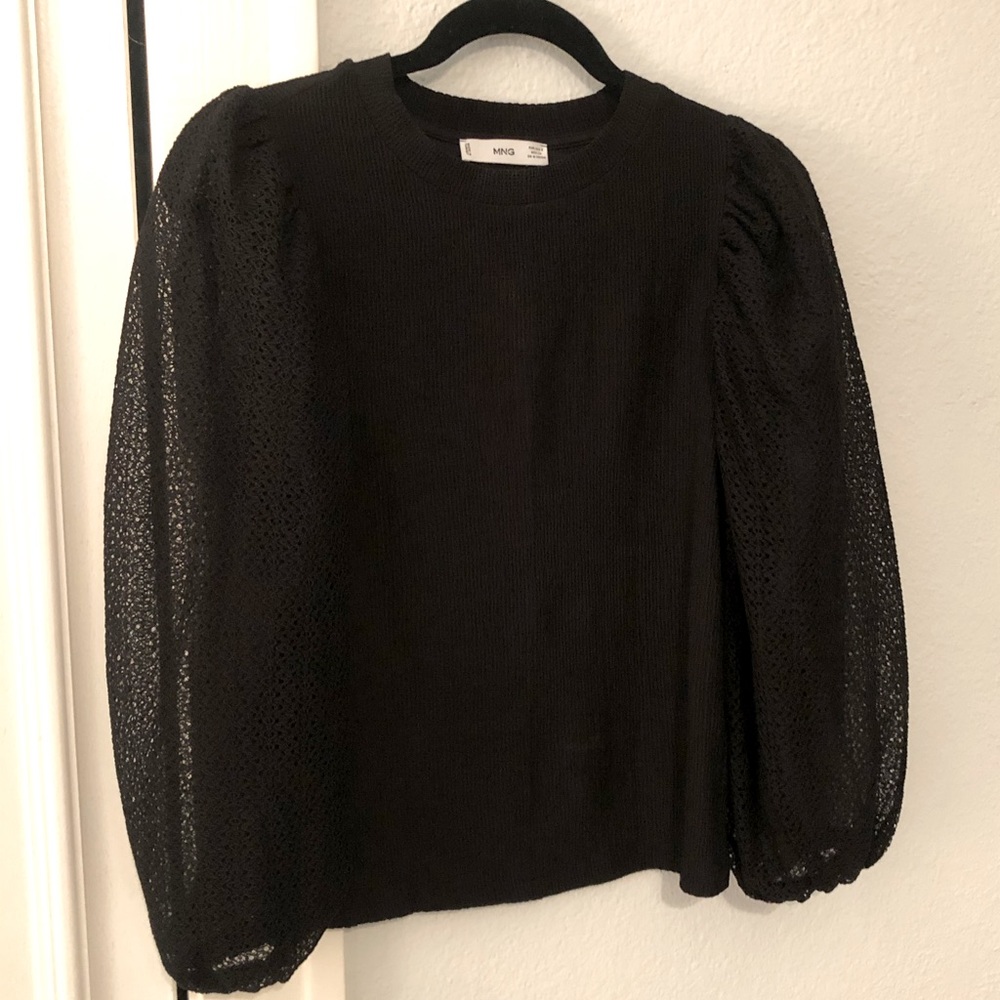 Mango Puff Sleeve Black Blouse